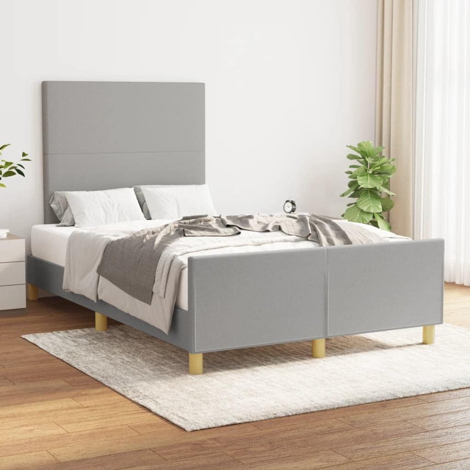 Bedframe met hoofdeinde, lichtgrijs, 120 x 200 cm, stoffen bed voor hotel, logeerkamer, slaapkamer, logeerkamer
