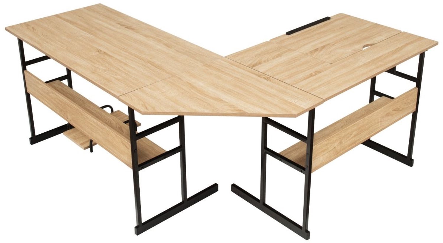 SureDeal® - Bureau - Vormig Hoekbureau Hout - Kantelbaar Tafelblad Planken - CPU Standaard Computertafel - Thuis - 170x150x75 cm - Naturel