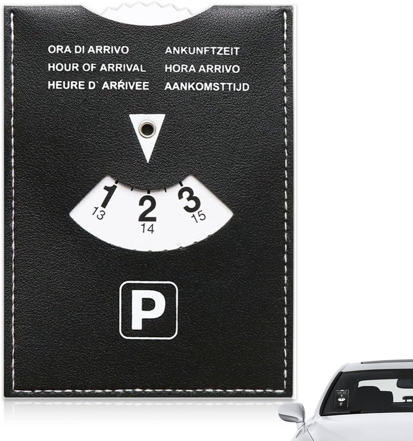 1 x luxe tijdschijf van kunstleer voor auto, parkeerschijf zwart (14,5 x 11 x 0,8 cm) voor tijdweergave - ShopVlot