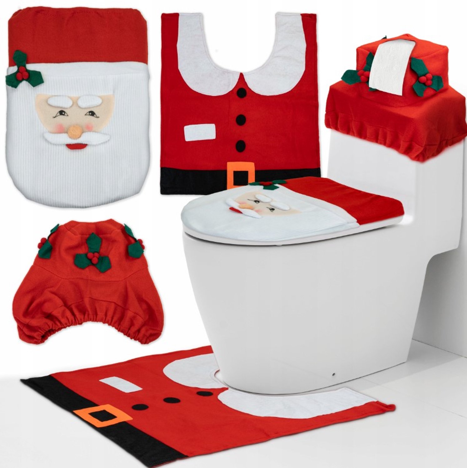 Kerst Badkamer Set: WC Deksel & Mat met Kerstman