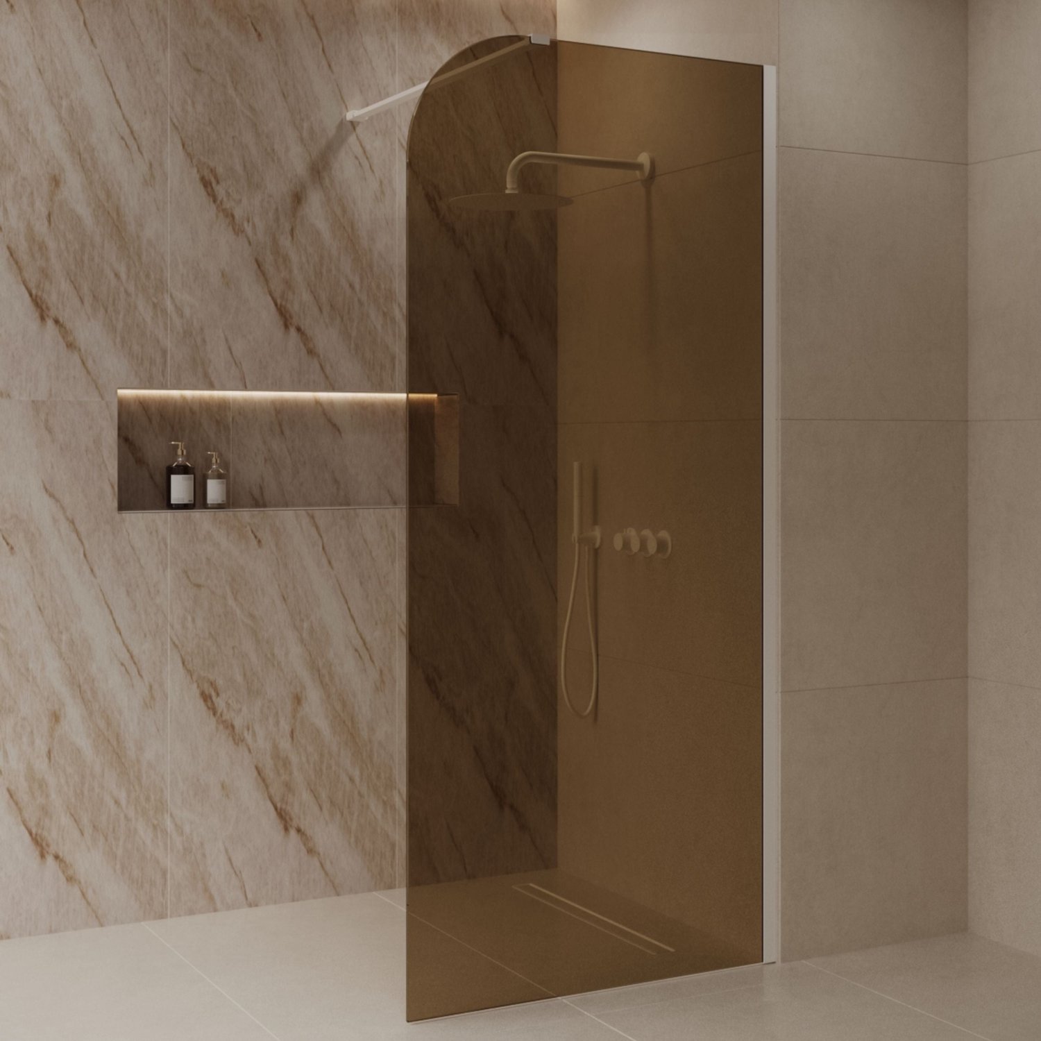 Sanitado Dalis Curve Inloopdouche Sepia Glas Mat Wit Profielen 100x200 cm