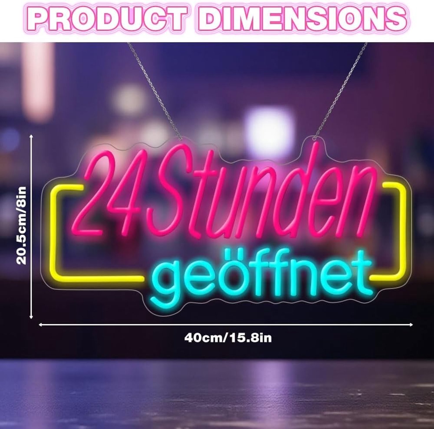 Open 24 Uur Licht Signaal, 40x20.5cm, Neon Verlichting voor Hotel, Café, Bar, Restaurant en Winkel, USB Voeding, Ultra Helder LED Design