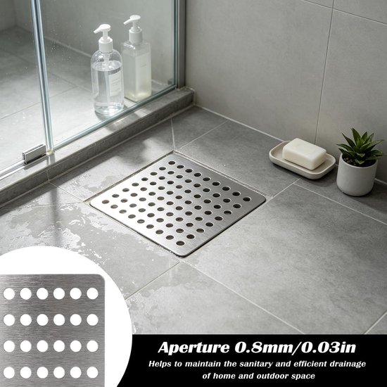 2 stuks afvoerafdekking, roestvrijstalen afvoerafdekking voor buiten 15,5 x 15,5 cm, vierkante afvoerkap met gaten van 0,28 inch voor bladeren, tuin, douche, afvoer — afbeelding 3