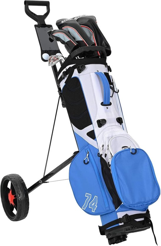Golftrolley, inklapbaar, van ijzer, golfwagen voor golfbaan, ruimtebesparend, 66 x 65 x 112 cm, zwart — afbeelding 5