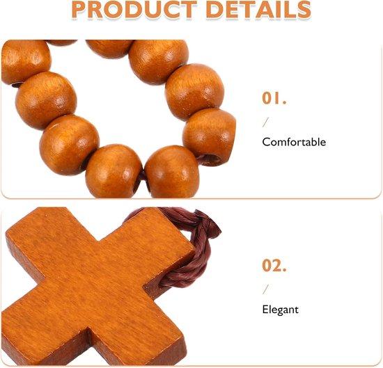 12 Stuks Delige Houten Kruis Vingerrozenkrans Handgemaakte Katholieke Gebedskralen Ring Lichtgewicht Houten Hanger Ornament Communie Paasbedankjes — afbeelding 5