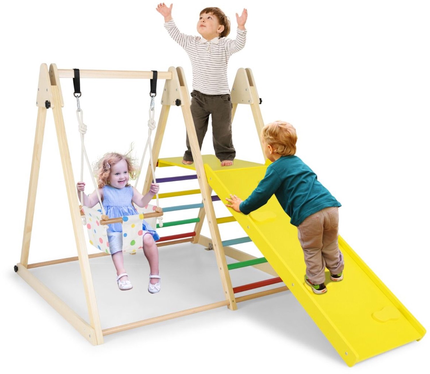 SureDeal® - Speelgoed - Indoor Klimrek Speeltuin - Babyschommel Rustplatform Klimhelling - 185x120x115 cm - Veelkleurig