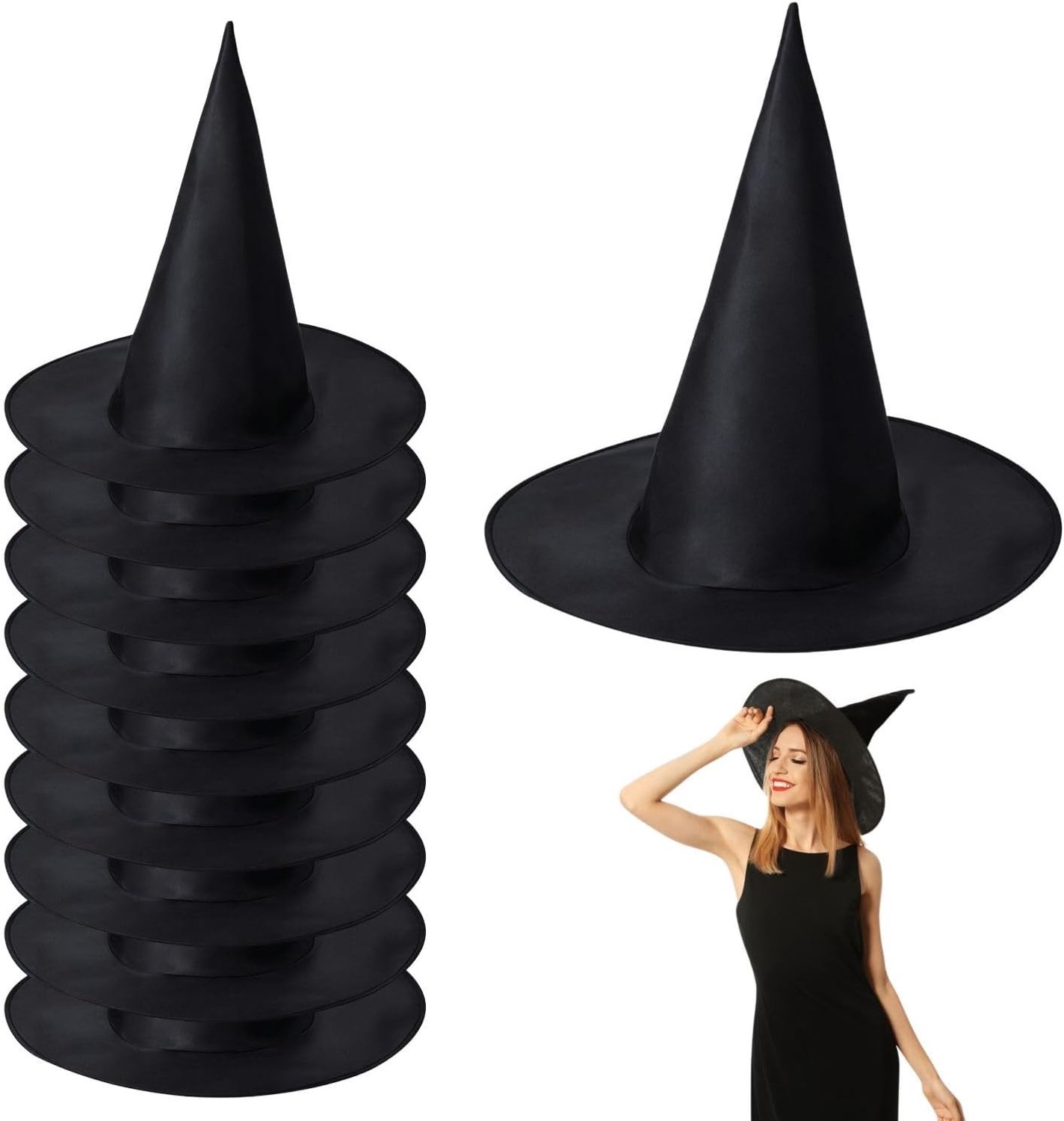 10 stuks zwarte heksenhoeden voor Halloween, kostuumaccessoires, magische feestdecoratie en verkleedfeestjes