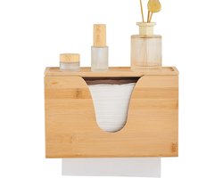 modunful Papieren handdoekdispenser met houten deksel, voor de muur en de tafel, zonder gaten, voor gevouwen servetten, bijv. H2, natuur