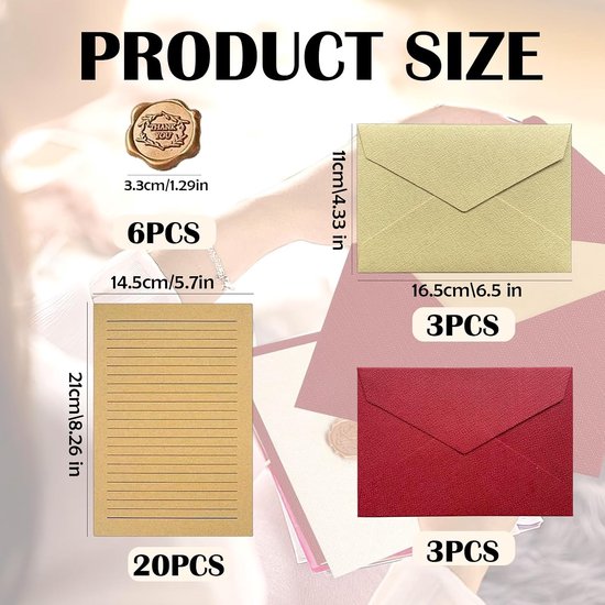 Vintage A5 briefpapier set met 6 enveloppen en postzegels – zelfklevend oud stijl schrijfpapier voor brieven, uitnodigingen, bruiloften, kaartjes — afbeelding 2