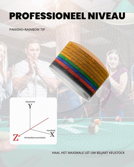 Pool cue tips 11mm/14mm - 9 lagen regenboog - harde kwaliteit - direct speelbaar - Homevero — afbeelding 3