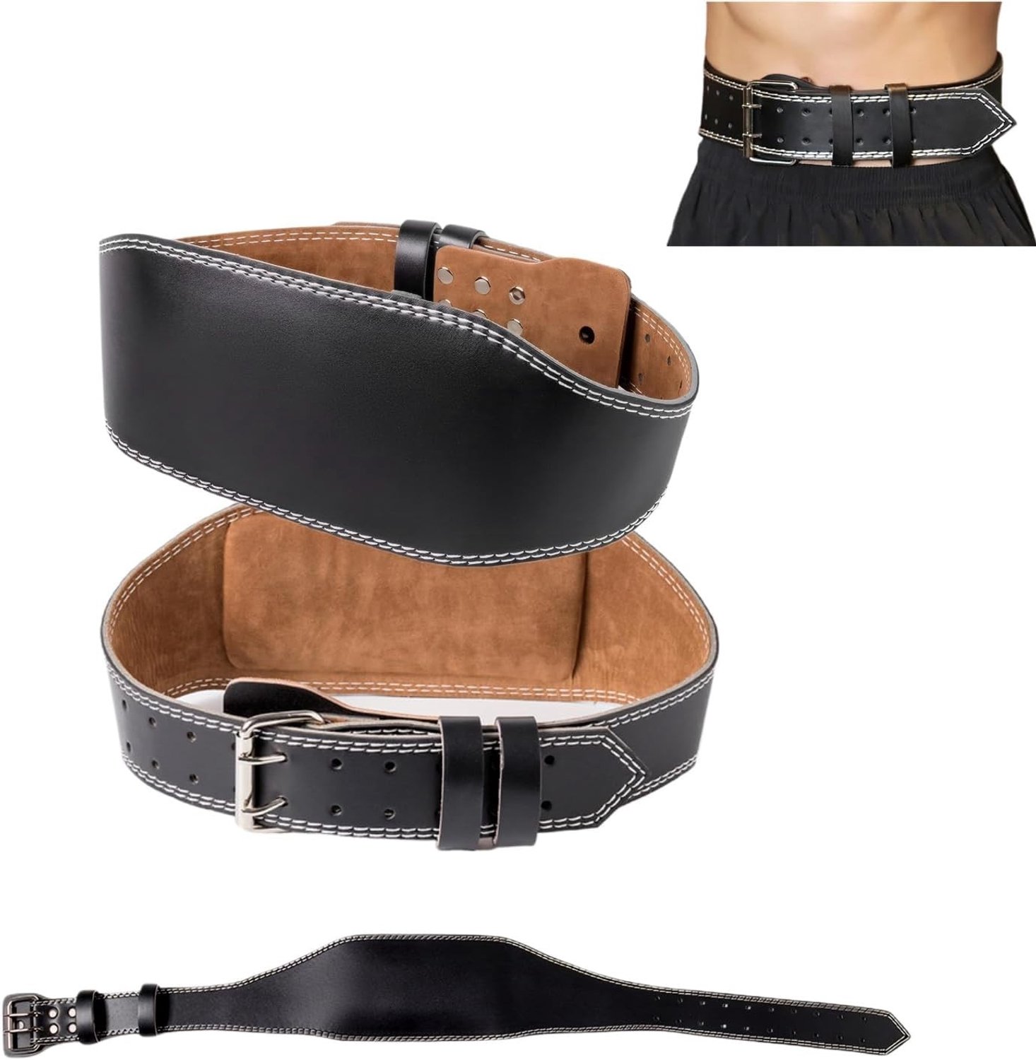 Krachtige Leren Gewichthefriem van 120 cm, 15 cm Breed met Dubbele Gesp en Lendesteun, Verstelbaar voor Bodybuilding en Powerlifting voor Mannen en Vrouwen