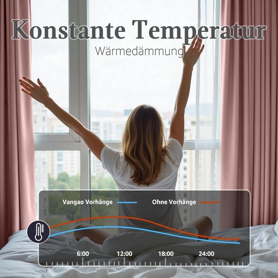 Vangao Gordijnen, ondoorzichtig, met inslagringen, set van 2, 160 x 140 cm, roze, kindergordijn, modern, woonkamer, verduisteringsgordijn, slaapkamer, kinderkamer, thermogordijn — afbeelding 5