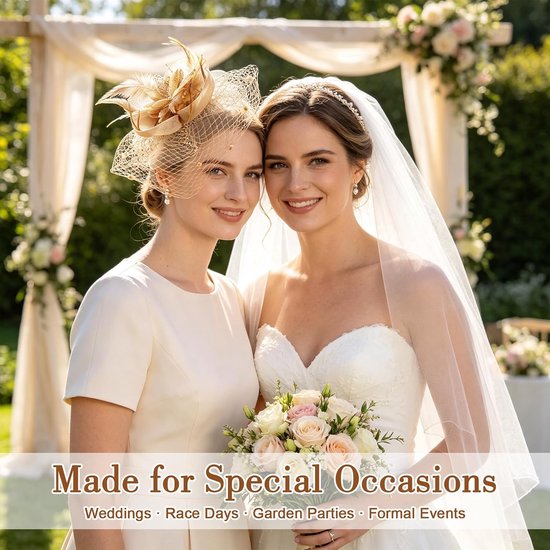Fascinator Dames Goud, Diadeem en Haarclip voor Bruiloft — afbeelding 3