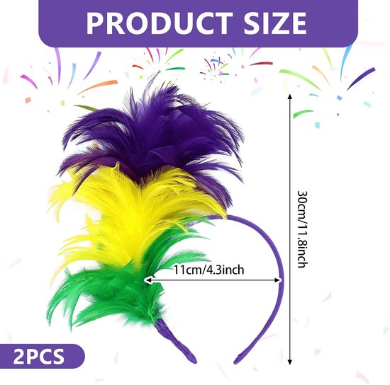 2 stuks kleurrijke veer hoofdband, veer haarband, jaren 20 hoofdband accessoires, voor carnaval, cocktailparty, cosplay, bruiloft, feest (groen, geel, paars — afbeelding 4
