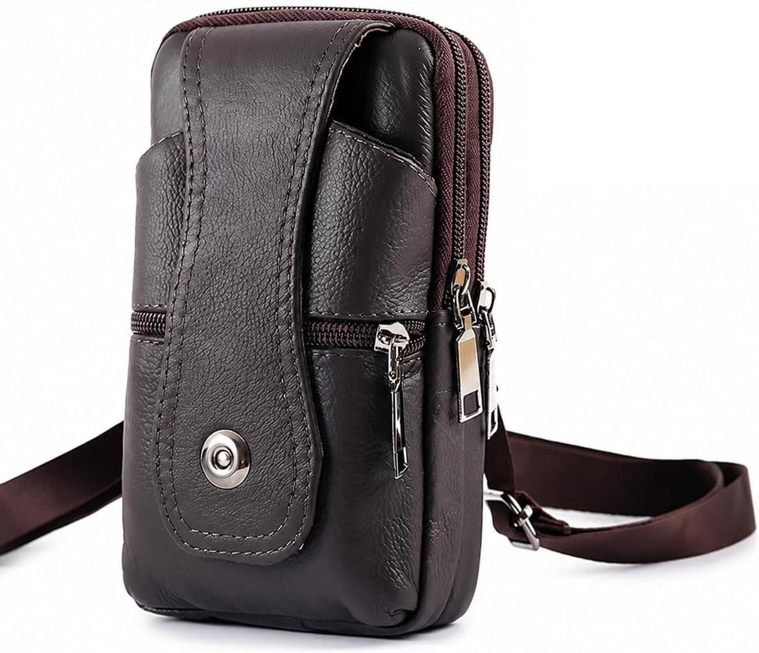Leren Heuprugzak voor Mannen, Compacte Crossbody Tas voor Smartphone en Geld, Ideaal voor Reizen en Dagelijks Gebruik
