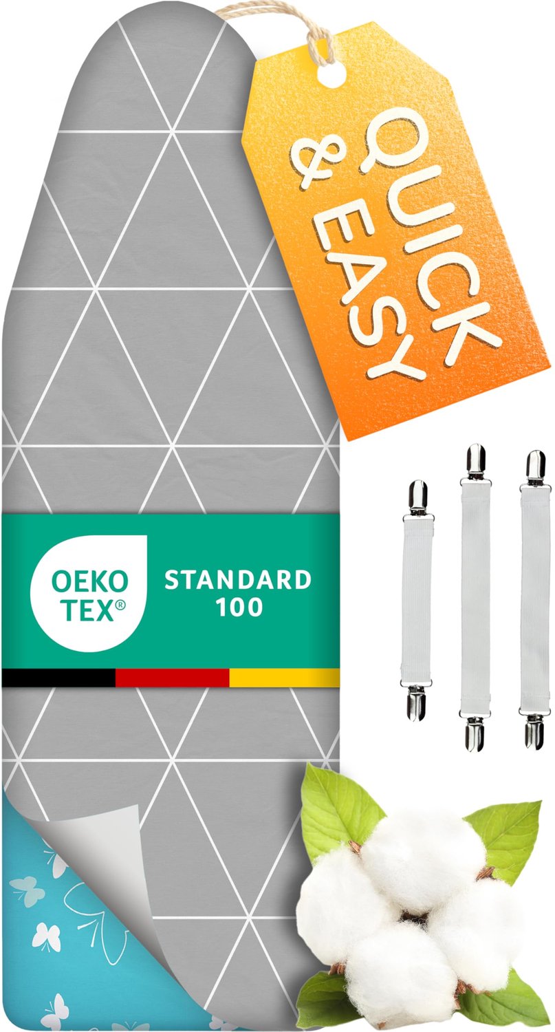 Superzachte 5-laags turbo-strijkplankhoezen 150 x 50-50% sneller met snelle stoomreflectie, Made in Germany, 100% - ShopVlot
