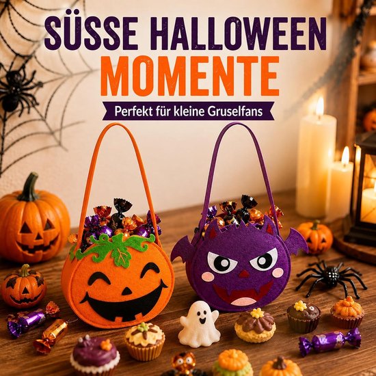 3 stuks Halloween verzameltassen, Halloween draagtassen, trick or treat bag, mand kinderen voor snoep, pompoen emmertas, manden voor feestdecoratie, koekjes, chocolade, kleurrijk — afbeelding 4