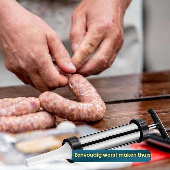 Handmatige worstvuller, 4 sproeiers, handbediening, roestvrij staal en PP, zelfgemaakte worst, keukengerei — afbeelding 5