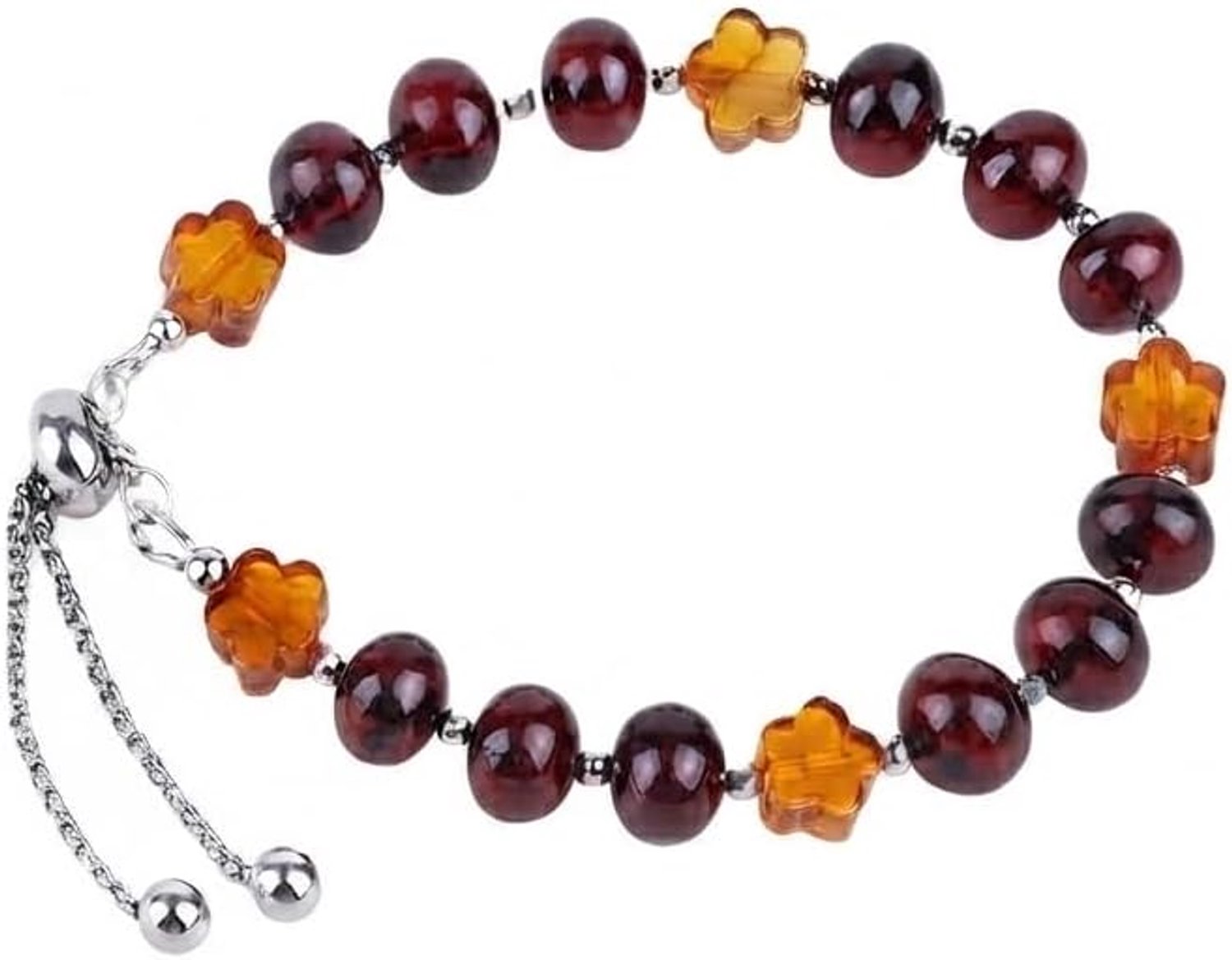 Barnsteenarmband voor dames, met bloemen en hematiet, verstelbaar, 17-22 cm, handgemaakt in Polen