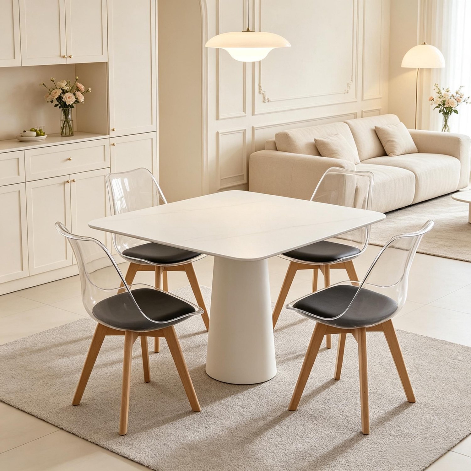 OKWISH Eetkamerstoelen Set van 4 83 x 49 x 42 cm - Zachte Zitkussens en Houten Poten - Voor Eetkamer en Woonkamer - Kunstleer - Zwart