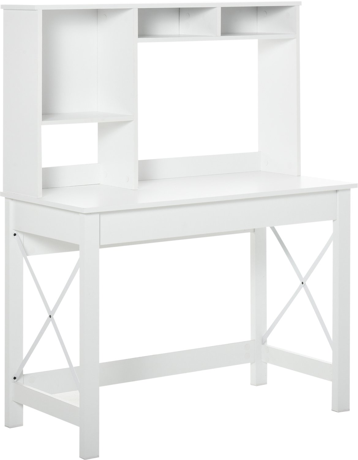 Lunpog Bureau met open boekenkast aan de voorkant - houten bureau - voorzien van een boekenkast - legplanken en een ruim werkblad - wit Blanc