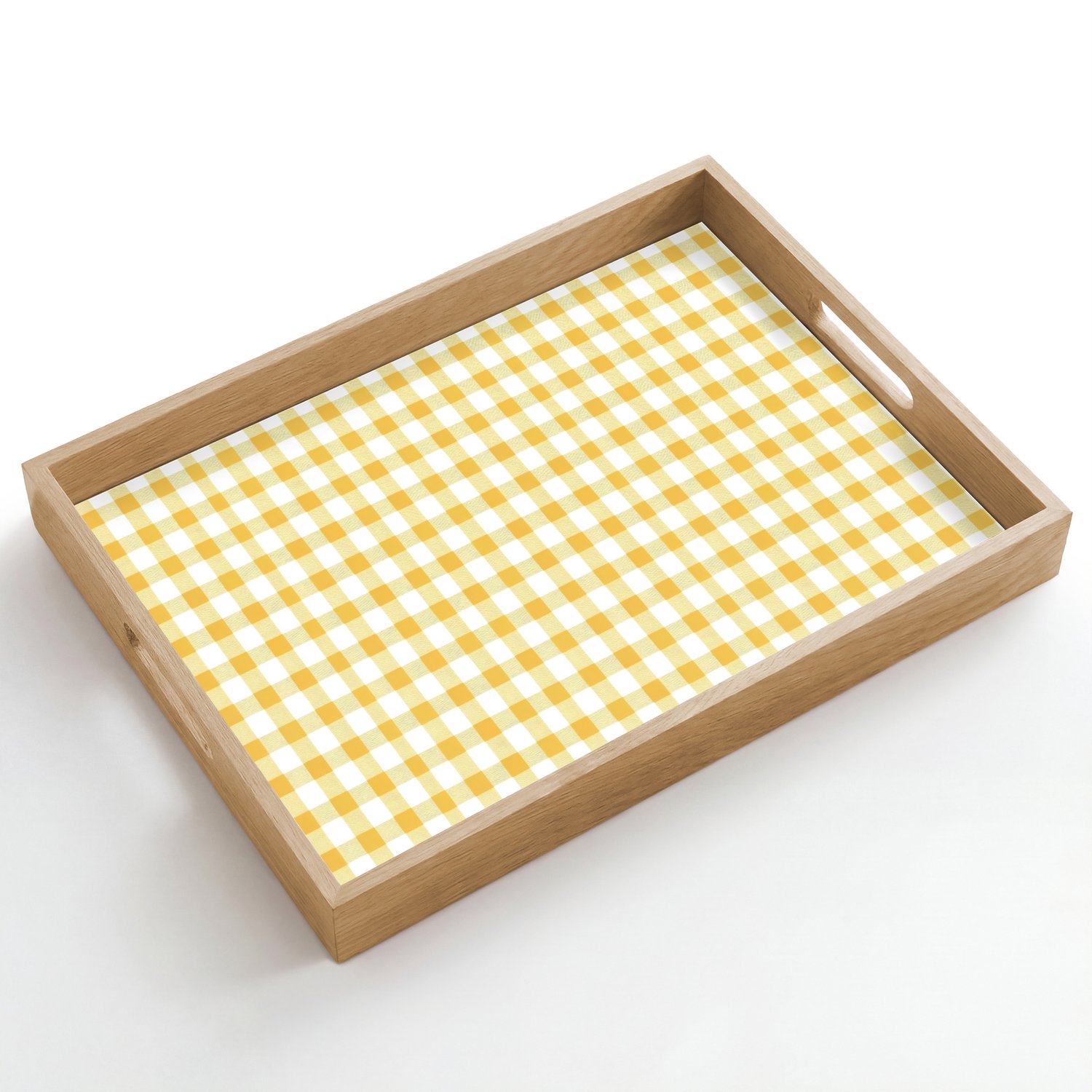 Dienblad hout 50x35 cm - Schootdienblad - Ruit - Gingham - Klassiek - Geel en Wit - Borrelplank rechthoek - Plateau dienbladen
