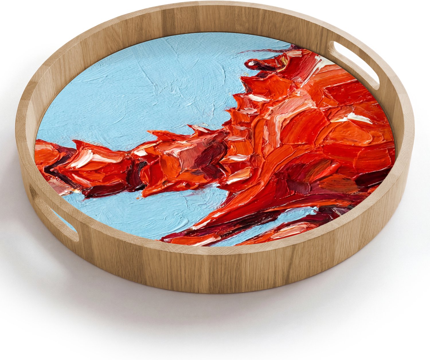Dienblad rond 40x40 cm - Schootdienblad hout - Krab - Zee - Dieren - Abstract - Rood - Borrelplank rechthoek - Plateau houten dienbladen