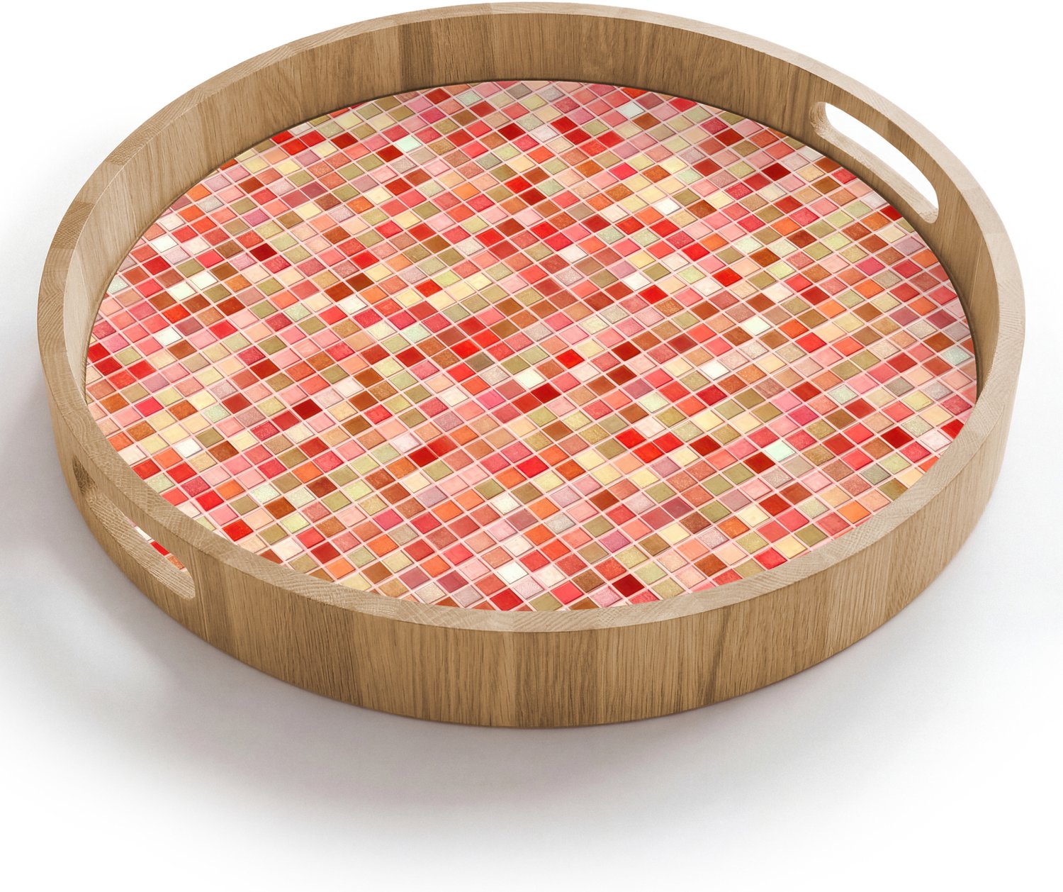 Dienblad rond 40x40 cm - Schootdienblad hout - Mozaïek - Tegel - Patroon - Kleurrijk - Borrelplank rechthoek - Plateau houten dienbladen