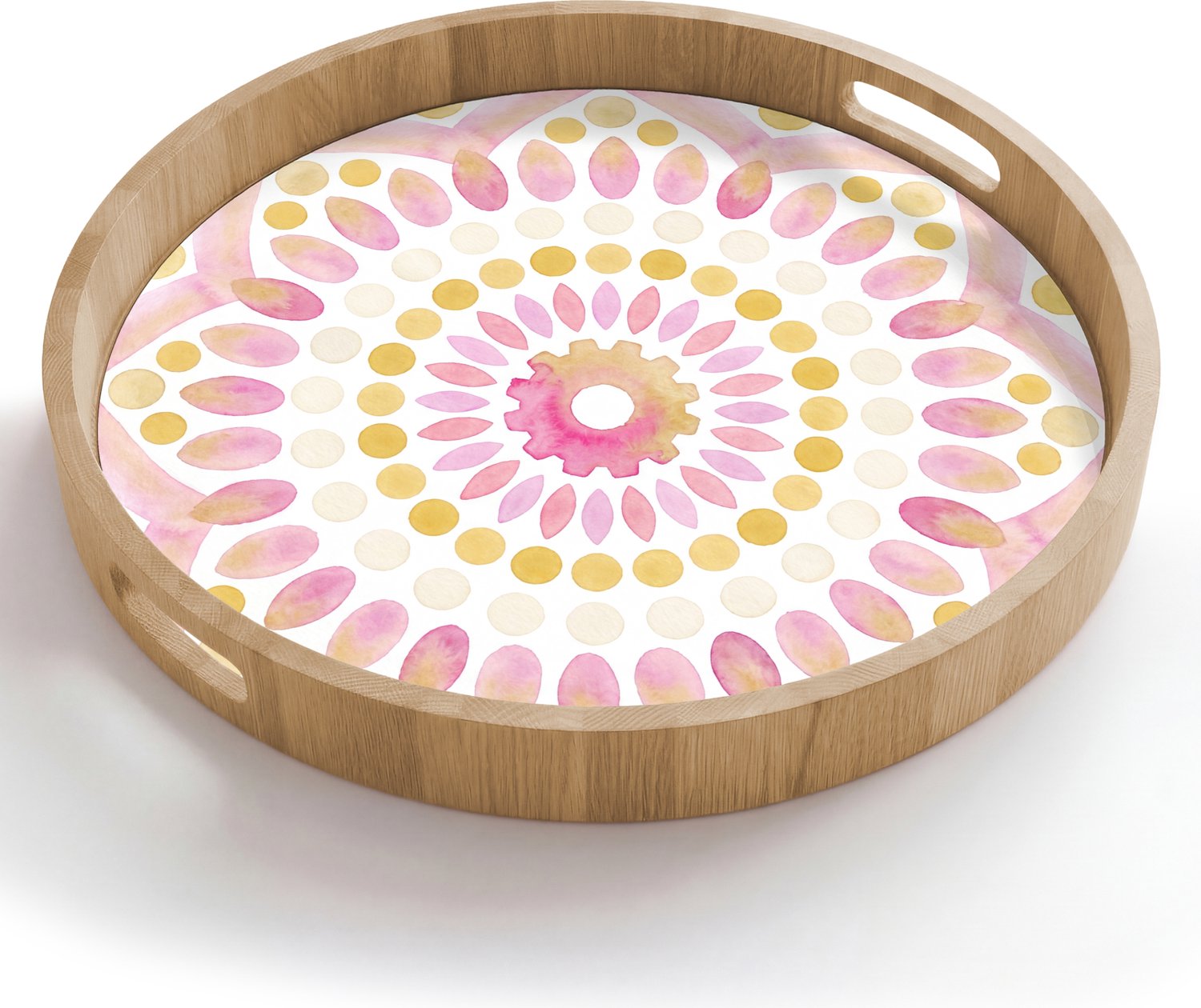 Dienblad rond 50x50 cm - Schootdienblad hout - Abstract - Mandala - Kunst - Modern - Roze - Borrelplank rechthoek - Plateau houten dienbladen