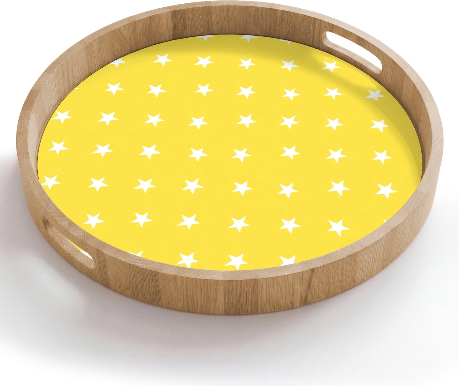 Dienblad rond 50x50 cm - Schootdienblad hout - Sterren - Patroon - Minimalistisch - Geel - Borrelplank rechthoek - Plateau houten dienbladen