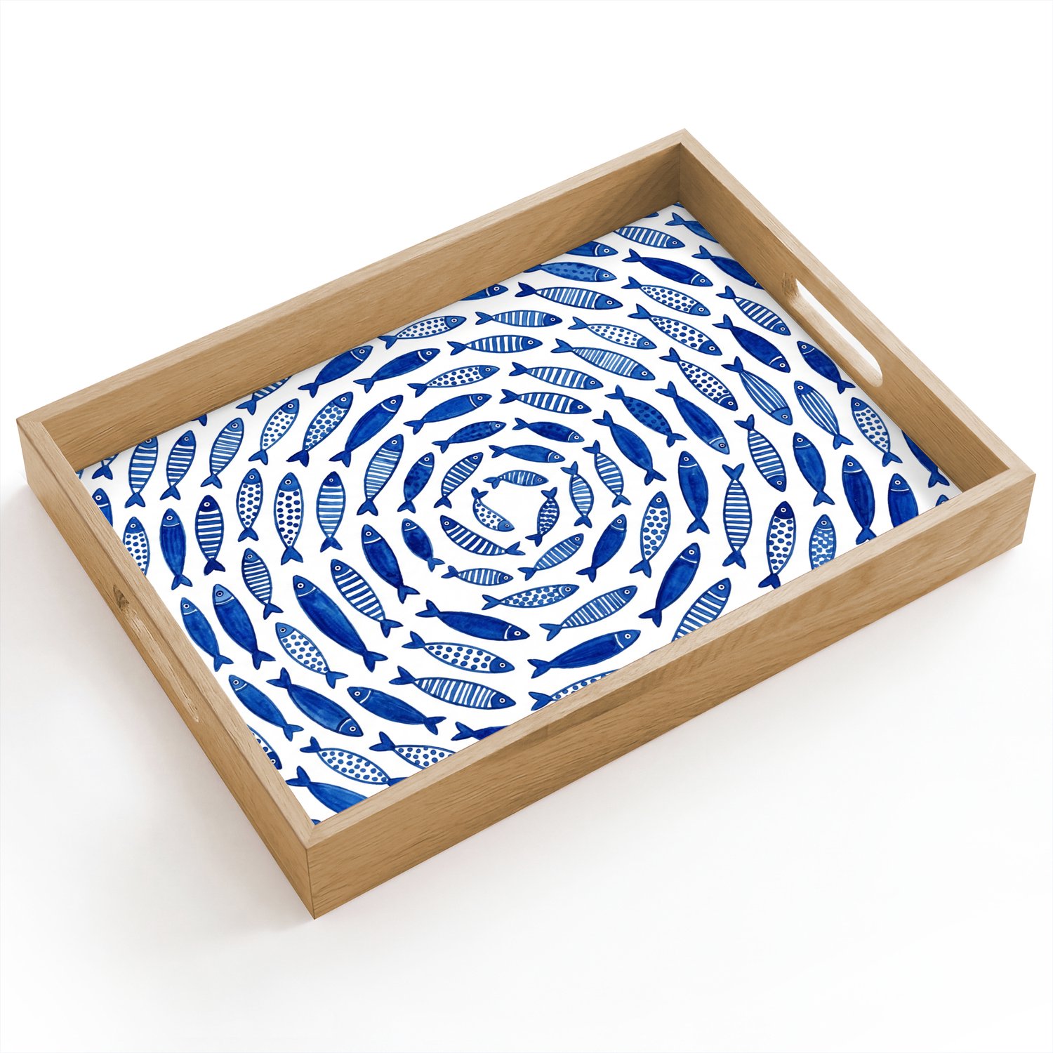 Dienblad hout 40x30 cm - Schootdienblad - Vis - Patroon - Onderwater - Abstract - Blauw - Borrelplank rechthoek - Plateau dienbladen