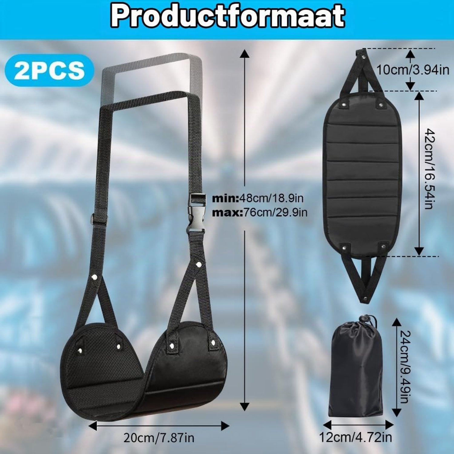 Duraxl Voetenbankje - Opvouwbaar - Verstelbaar 48 tot 76 cm - Set van 2 zwart