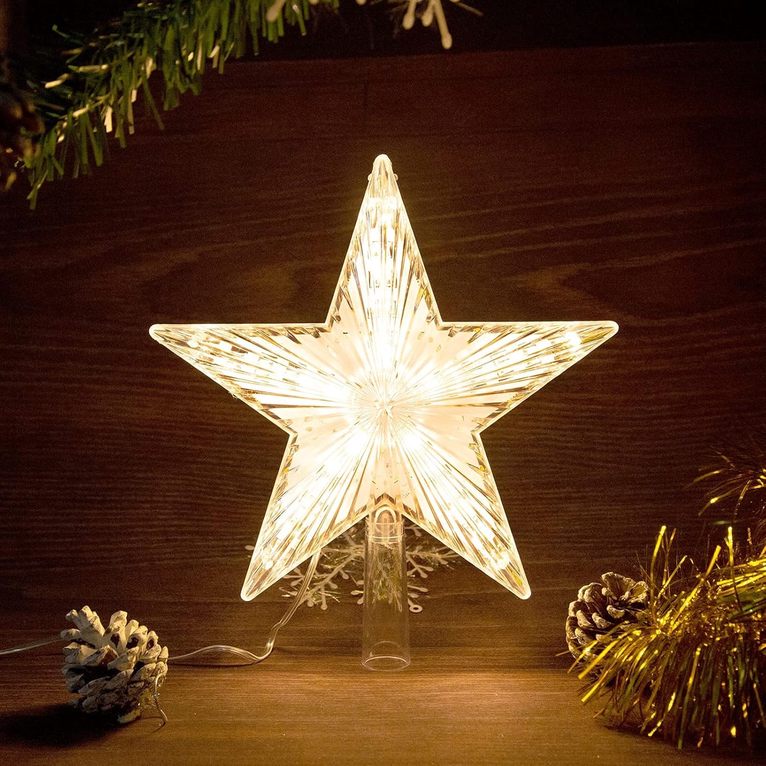Kerstster Als Piek Voor de Kerstboom, Gouden Kerstboom Piek in de Vorm Van Een Ster, Decoratie op Batterijen Voor Kerstbomen Binnenshuis. – foto 8