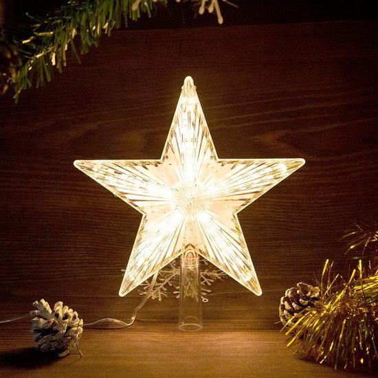 Kerstster Als Piek Voor de Kerstboom, Gouden Kerstboom Piek in de Vorm Van Een Ster, Decoratie op Batterijen Voor Kerstbomen Binnenshuis.