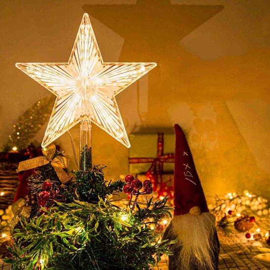 Kerstster Als Piek Voor de Kerstboom, Gouden Kerstboom Piek in de Vorm Van Een Ster, Decoratie op Batterijen Voor Kerstbomen Binnenshuis.