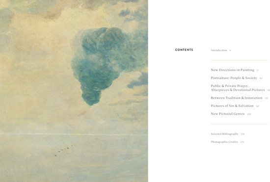 Pagina 17 met de inhoudsopgave van het boek en een landschapsdetail van een wolkenlucht boven zee.