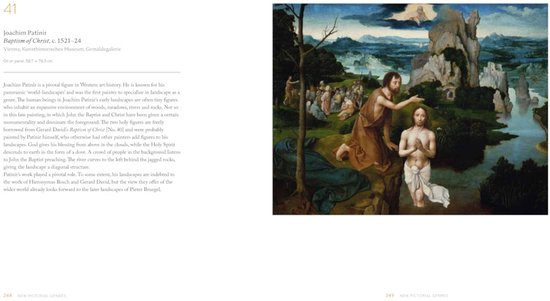 Pagina 248-249 met het schilderij 'Doop van Christus' van Joachim Patinir, een weids landschap met kleine figuren.