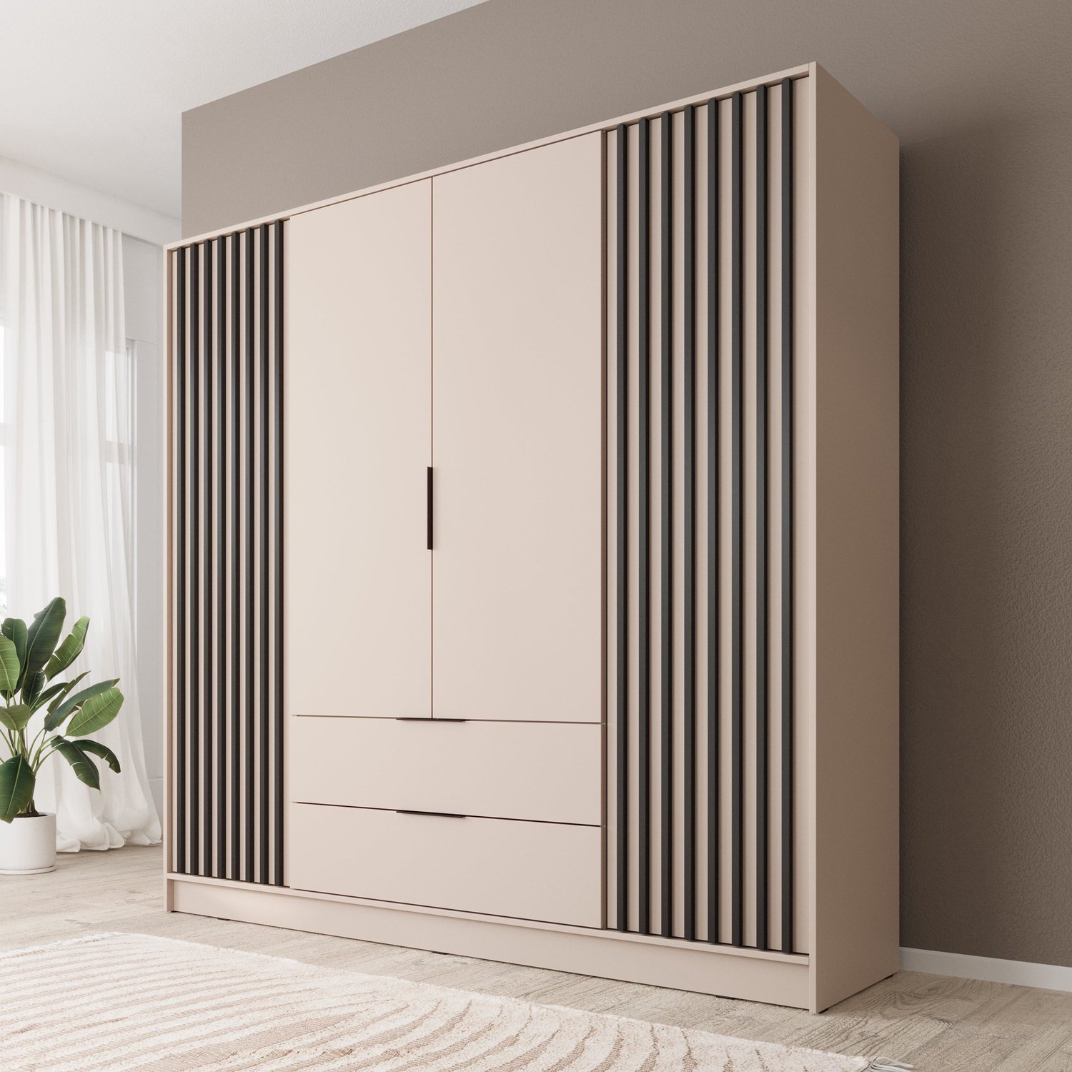 MEUBELLA Kledingkast Nairobi - Beige - Zwart - 206 cm