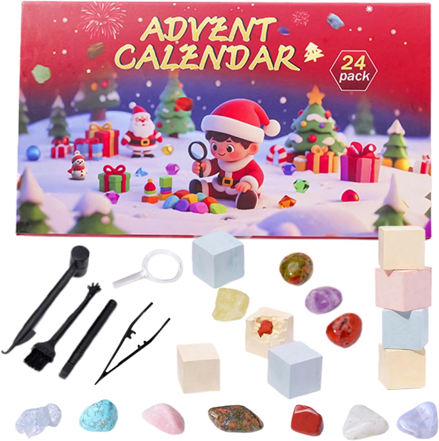 adventskalender 2026 - adventskalender - 24 dagen graven naar ruwe stenen Kerstkalender-verjaarda kerstversiering- aftelkalender voor kerst - kerstdecoratie