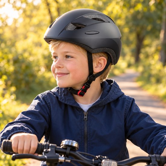 VINZ Sella Fietshelm Kind - Kinderfietshelm - EN1078 Goedgekeurd - 210 gram - Maat 52-55 cm - Mat Zwart — afbeelding 2