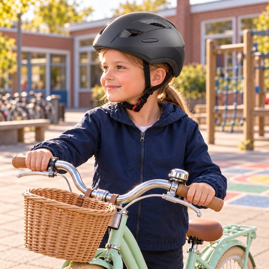 VINZ Sella Fietshelm Kind - Kinderfietshelm - EN1078 Goedgekeurd - 210 gram - Maat 52-55 cm - Mat Zwart — afbeelding 3