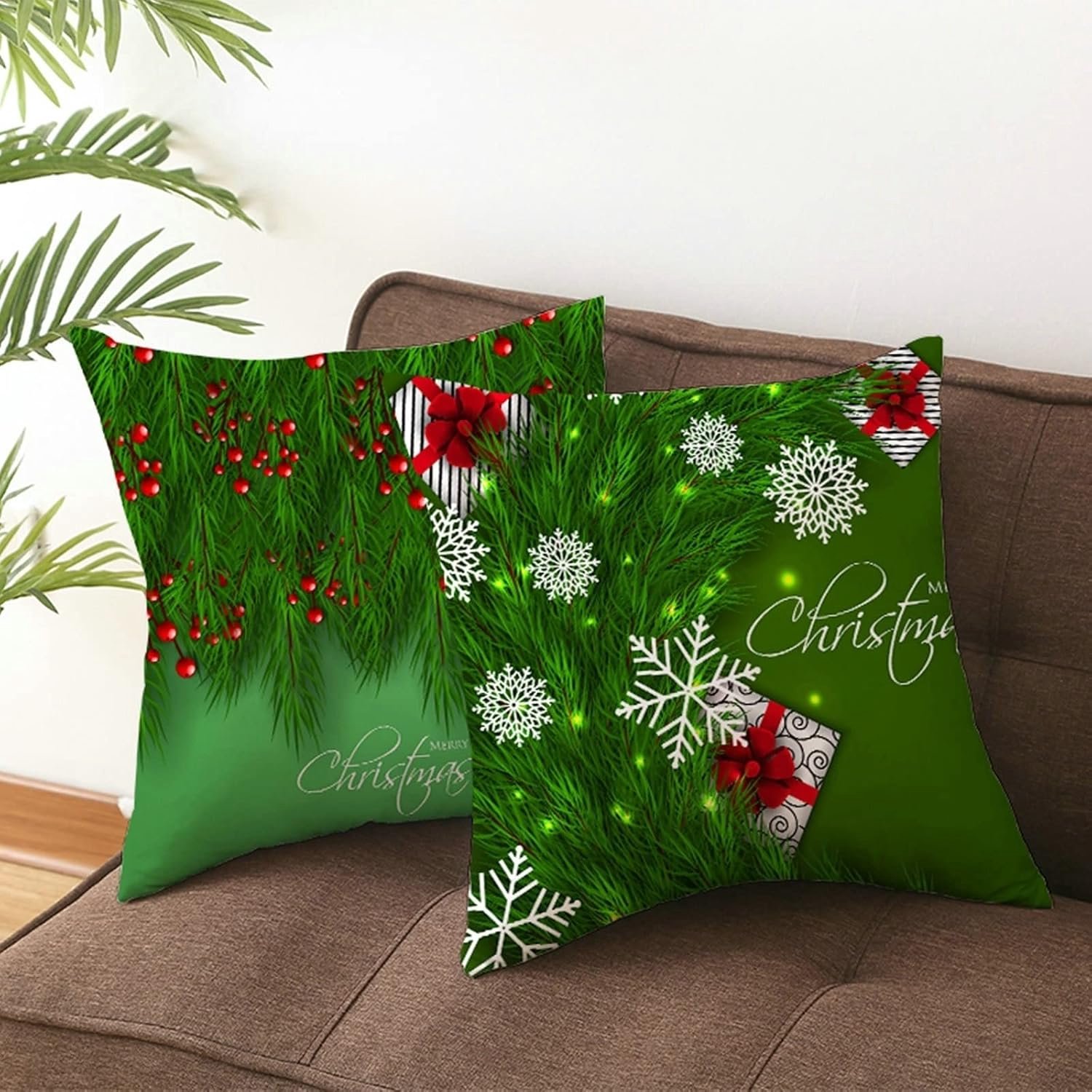 Kerst Kussenslopen Set, Polyester Kussenslopen Groen Bruin Polyester Merry Christmas 45x45cm, 1 Pack – foto 4