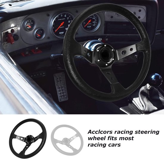 Racestuurwiel - Zwart - 34,5 cm - Bekleed met Vinylleer - Voor Autosimulator en Motorsport — afbeelding 3
