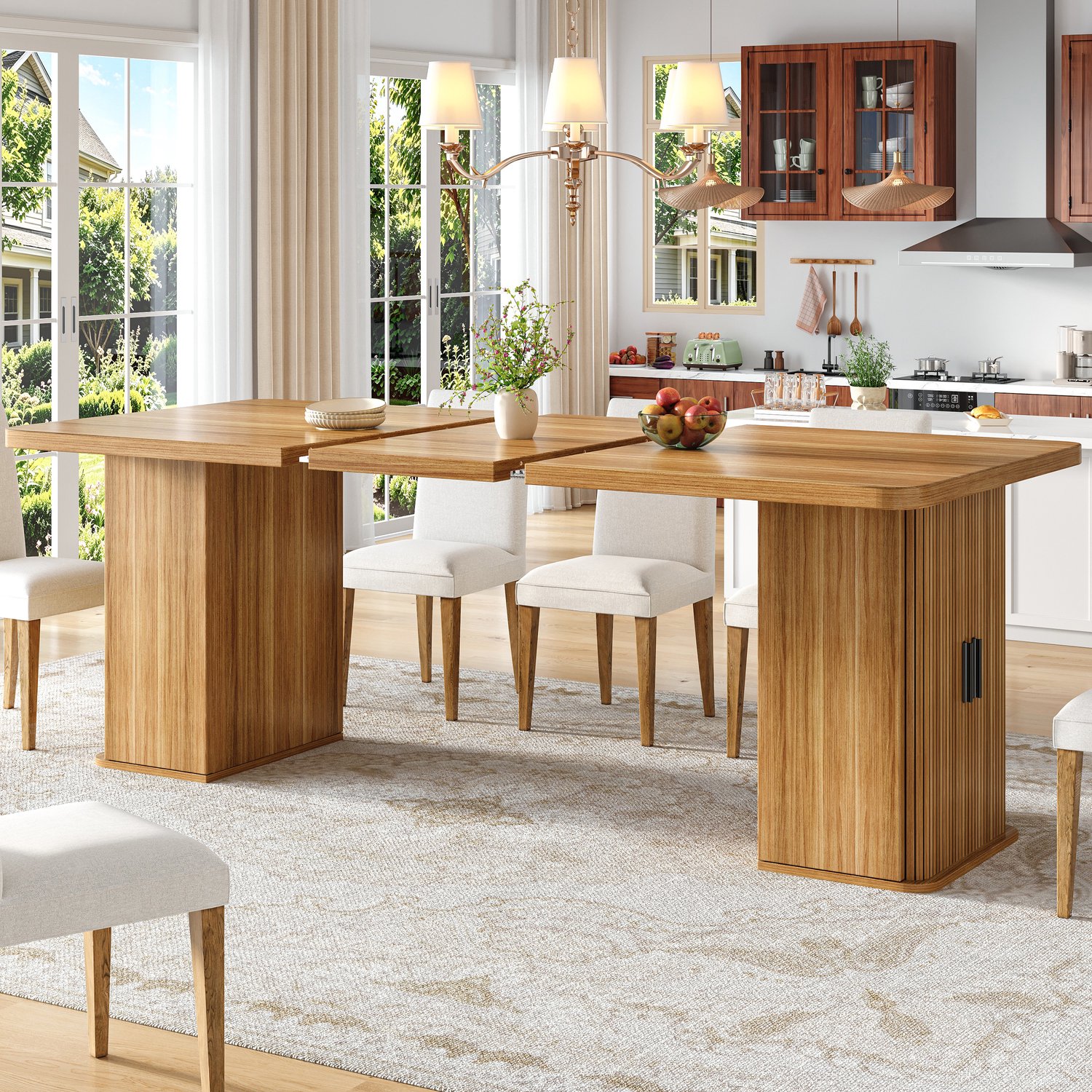 STILVORA Eettafel - Uitschuifbaar van 140 tot 180 cm - Opbergruimte aan Beide Zijden - Voor Eetkamer en Keuken - MDF en Metaal - Bruin