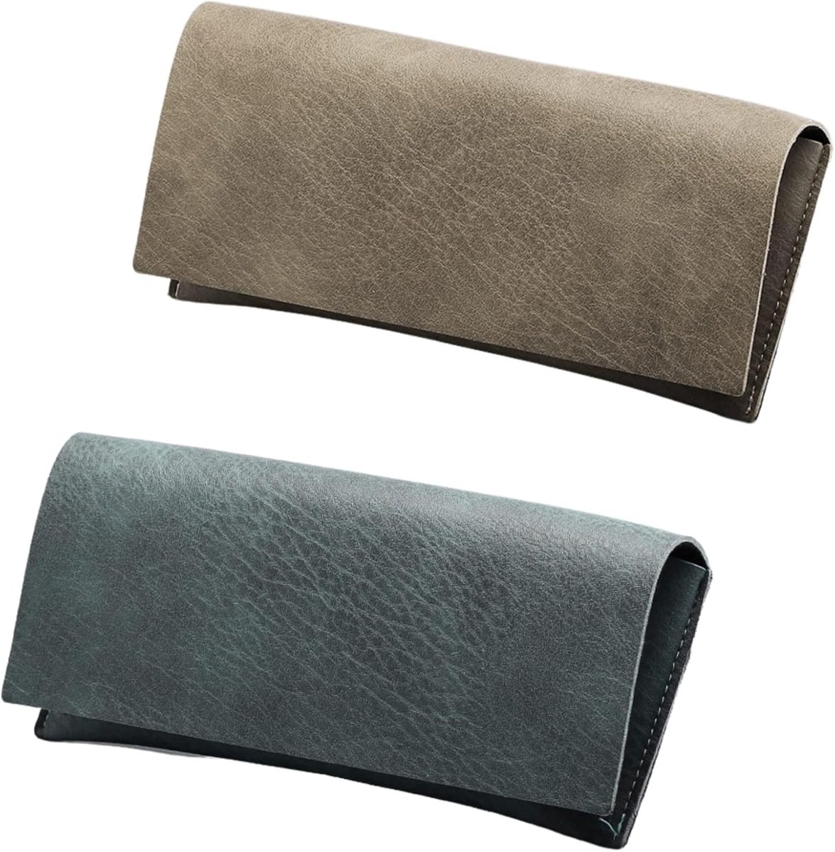 2 Stuks Dames Brilhoes - Zachte Draagbare PU Leren Brillenetui met Microvezeldoek en Tas, Grijs en Bruin, Eén Maat, Perfect voor Bescherming en Opberging van Brillen