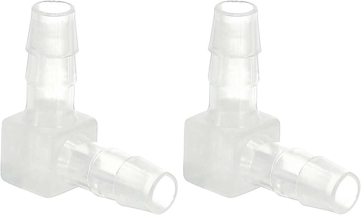 1/4 Inch Plastic Slang T-stuk 90 Graden Bocht, 2 Stuks L Barb Aansluitingen voor Aquariums, Brandstof en Tuinbewatering