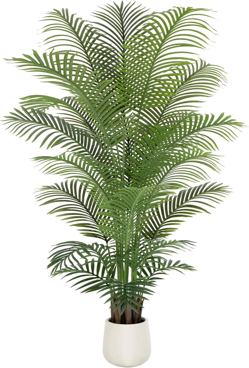 Kunstpalm van 210 cm, hoge kunstpalm, grote kunstplanten voor binnenshuis met 21 stammen, kunstplanten met witte pot, levensechte bladeren, voor het decoreren van je huis, kantoor, woonkamer