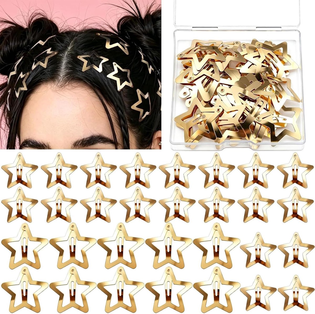 Gouden ster-haarspelden, 30 stuks, metalen klikclips