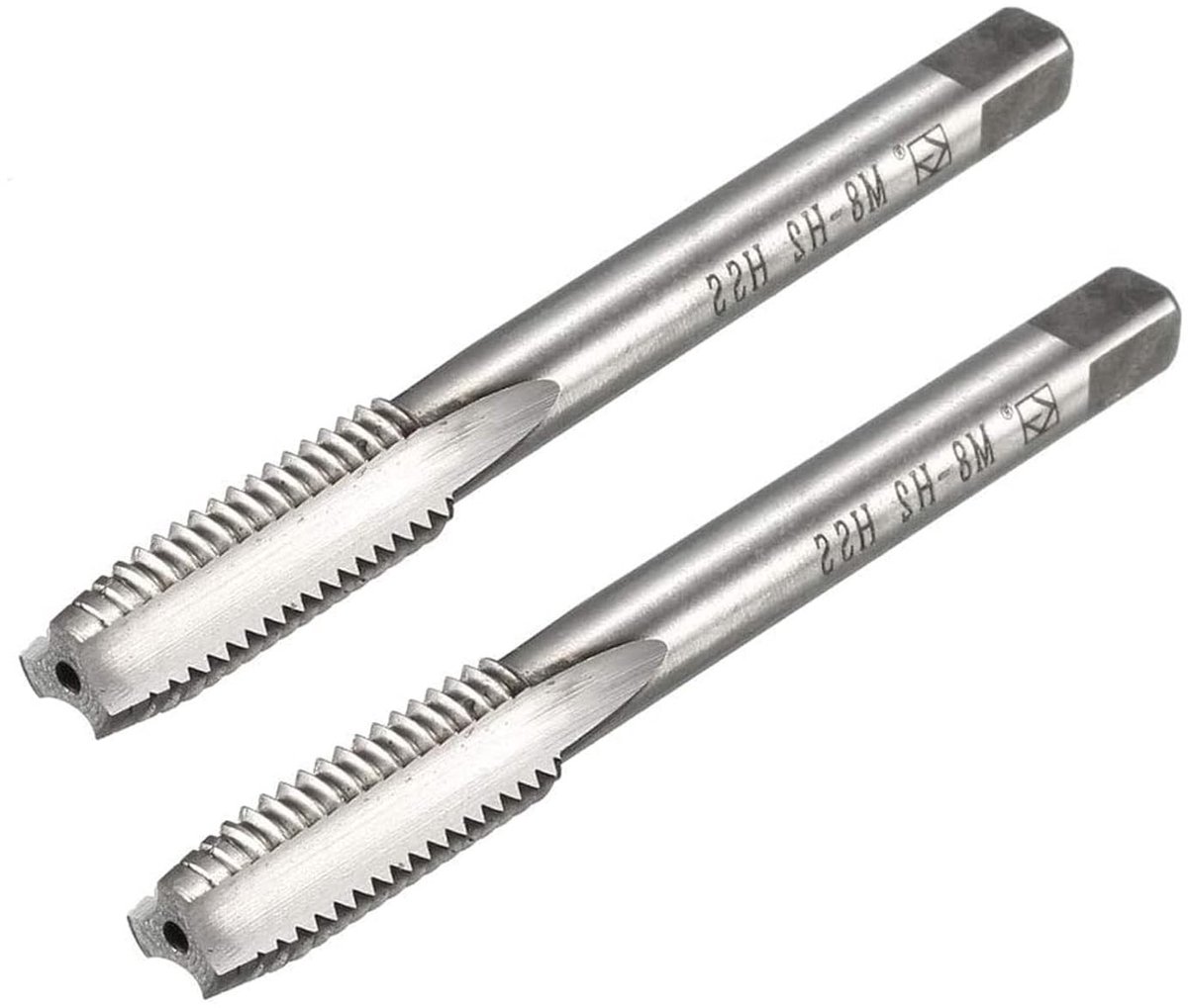 M8 x 1.25mm Rechte Vijl Tap voor Draai- en Boortoepassingen, HSS Metalen Metrische Tap met 3 Vleugels, Set van 2 Stuks voor Precisiewerk en Schroefdraadbewerking