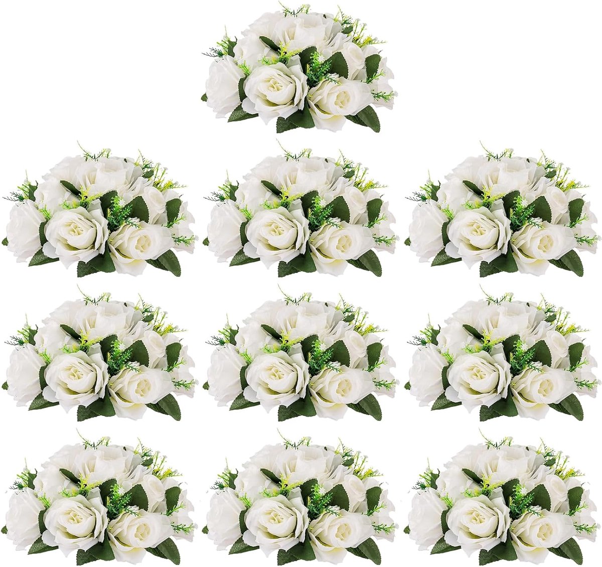 Bloemballen voor Centerpieces - 10 stuks kunstbloem bal arrangement boeket nepbloemen witte zijden rozenballen met basis voor bruiloften tafel middelpunt feest thuis kamer decor